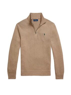 Polo Ralph Lauren Men’s Mock Neck Tan Camel Quarter Zip Cotton Sweater Size XL